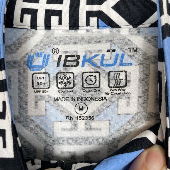 Ibkul Mesh Vented 1/4 Zip Top Size Medium Blue Geometric Equestrian Golf Sports - Picture 3 of 9